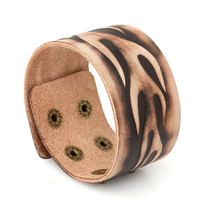 Direct Vintage Distressed Branded Flame Cowhide Leather Bracelet Wide Men's Wristband