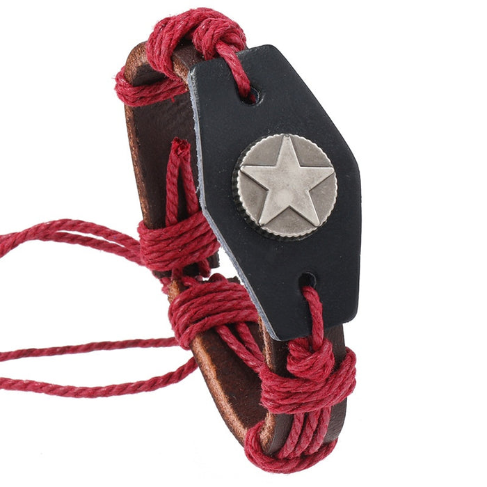 Simple Handmade Braided Leather Bracelet With Vintage Alloy Star Charm For Men And Women