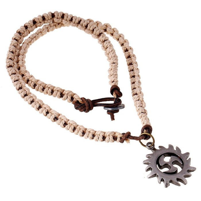 Simple Braided Vintage Leather Necklace For Men, Long Sweater Chain Pendant Fashion Accessory