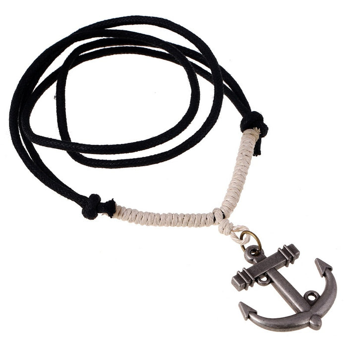 Vintage Hemp Rope Braided Alloy Anchor Necklace Punk Men's Pendant Jewelry