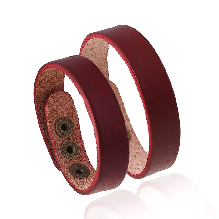 Korean Fashion Minimalist Cowhide Leather Bracelet For Students And Couples, Retro Punk Plain Design