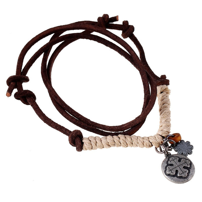 Vintage Punk Genuine Cowhide Leather Necklace For Men, European American Style Jewelry
