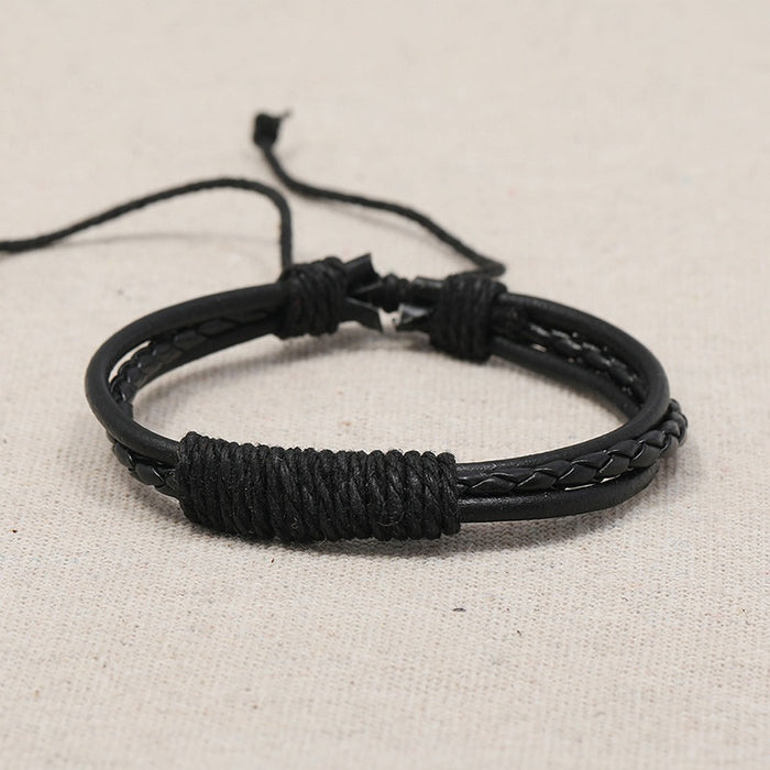 Punk Vintage Braided Cowhide Bracelet Simple Adjustable Unisex Forest Style Student Wrist Jewelry