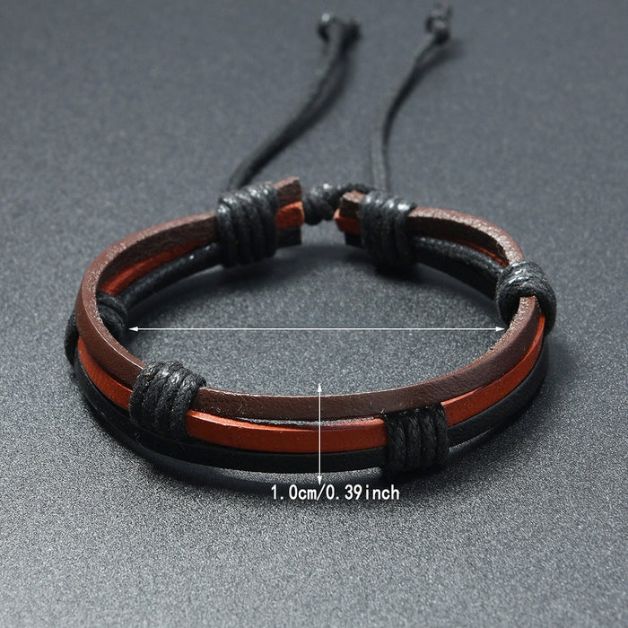 Punk Vintage Hand Braided Cowhide Bracelet Creative Adjustable Mens Leather Wristband Jewelry