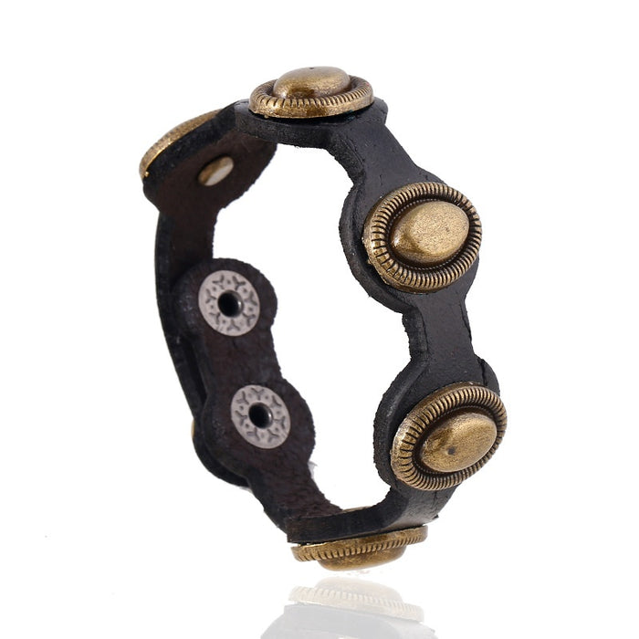 Punk Vintage Cowhide Leather Bracelet, Alloy Genuine Leather Wristband Jewelry For