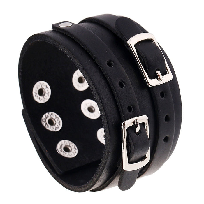 European Export Punk Wide Genuine Leather Bracelet Men's Cowhide Wristband Jewelry