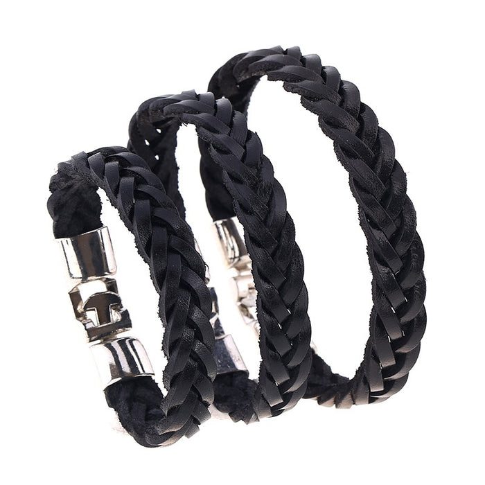 New Braided Cowhide Leather Bracelet For Men, Genuine Leather Bangle Wristband Accessory