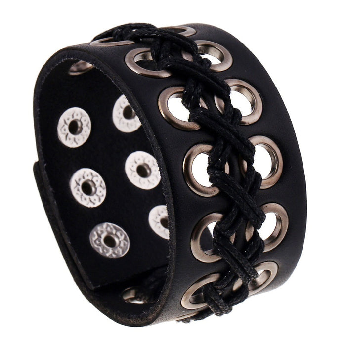 European Export Punk Wide Genuine Leather Bracelet Men's Cowhide Wristband Jewelry