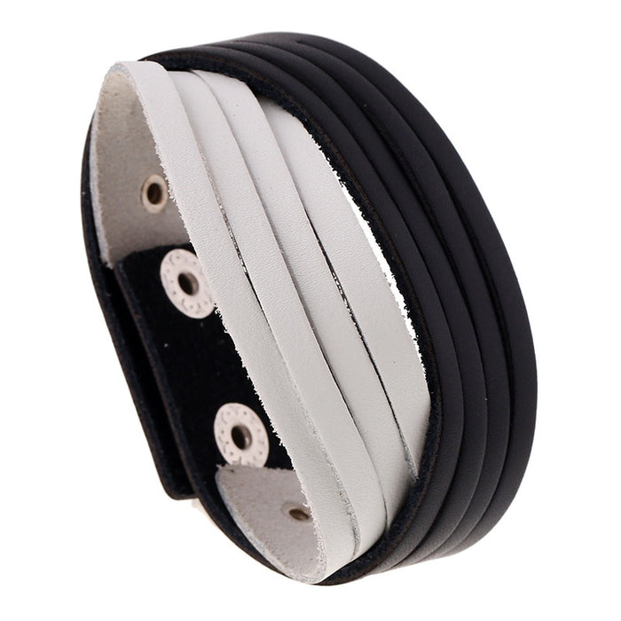 Punk Double Layer Cowhide Leather Bracelet, Split Strap Genuine Leather Wristband For Men