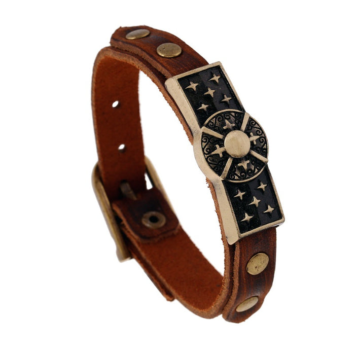 Vintage Alloy Cowhide Leather Bracelet For Men And Women, Simple European Style Jewelry