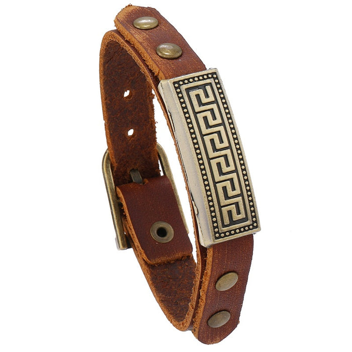 Punk Vintage Multi Layer Cowhide Leather Bracelet For Men, Fashion European American Jewelry
