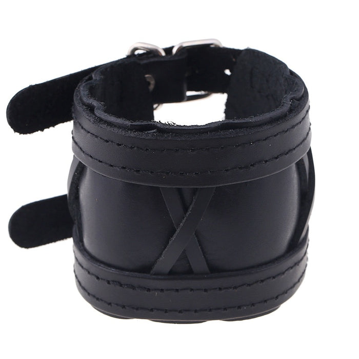 Vintage Punk Wide Leather Bracelet For Men, Multilayer Trendy Clothing Accessory