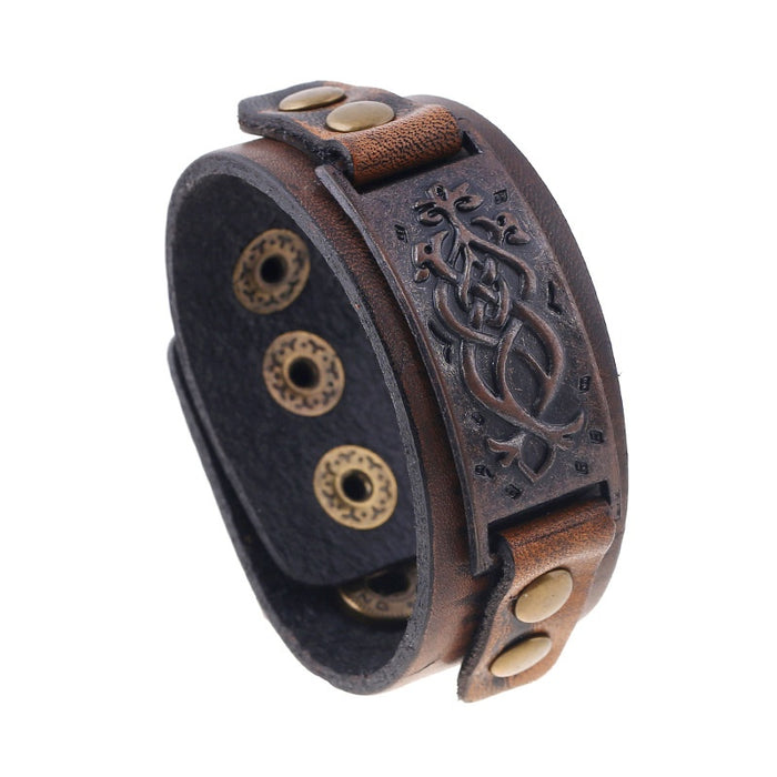 Distressed Vintage Men's Genuine Cowhide Leather Bracelet, Punk Style Leather Wristband Accessory