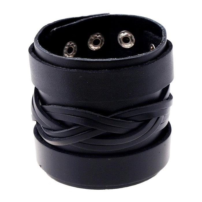 European American Punk Vintage Wide Cowhide Bracelet For Men Simple Braided Genuine Leather Bracelet
