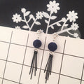 Velvet Round Top Black Bar Fringe Earrings in Three Colors view 8