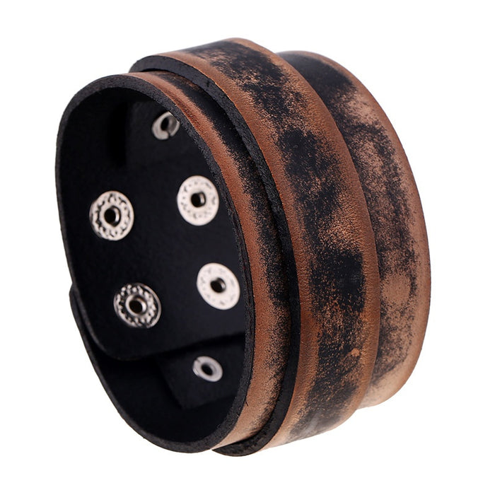 European American Distressed Vintage Cowhide Leather Bracelet, Men's Leather Wristband