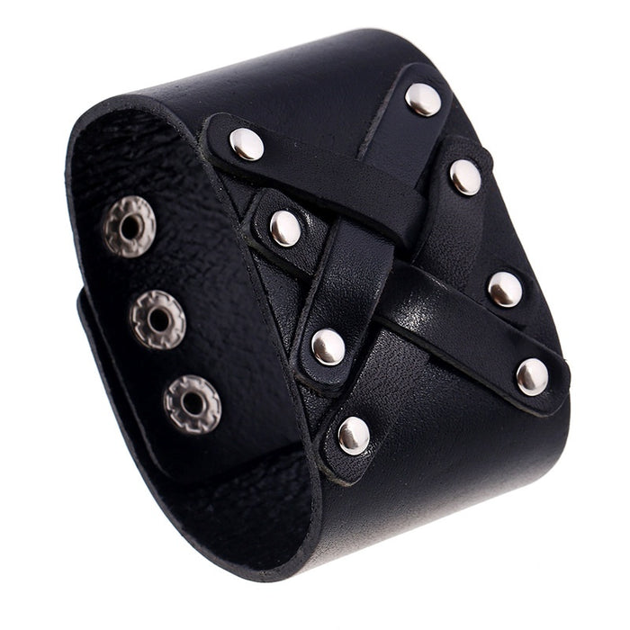 Vintage Punk Men's Wide Cowhide Leather Bracelet Simple Braided Genuine Leather Wristband