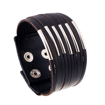 Vintage Punk Men's Genuine Cowhide Leather Cuff Bracelet For Fashion Accessories Open Bangle