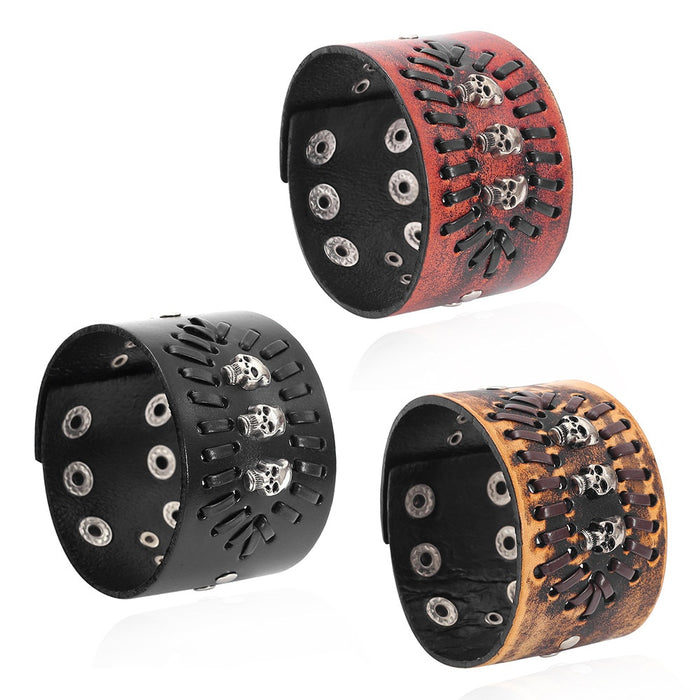 New Punk Wide Leather Bracelet For Men, European American Stage Performance Wristband