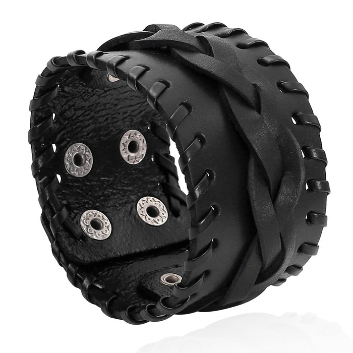Vintage Punk Braided Cowhide Leather Bracelet, Trendy Men'S Woven Wristband Jewelry