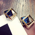 Elegant Korean Style Gold Alloy Square Blue Crystal Rhinestone Geometric Fashion Stud Earrings view 4