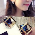 Elegant Korean Style Gold Alloy Square Blue Crystal Rhinestone Geometric Fashion Stud Earrings view 1