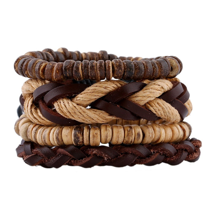 Bohemian Vintage First Layer Cowhide Braided Leather Bracelet, Handmade Multilayer Wrist Jewelry