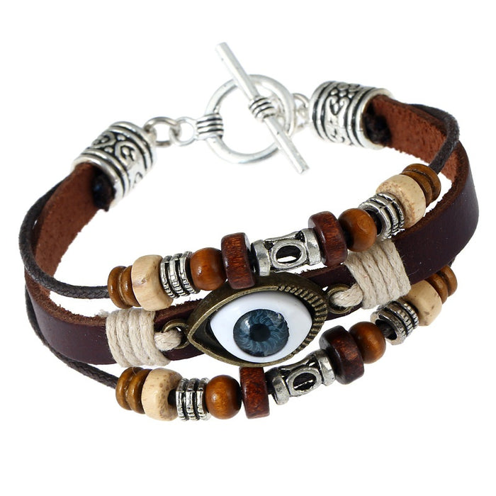 European And American Handmade Beaded Genuine Leather Cowhide Bracelet For Men And Women