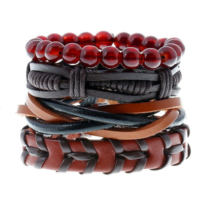 Vintage DIY Set Braided Cowhide Leather Bracelet For Men With Hemp Rope Woven Leather Design