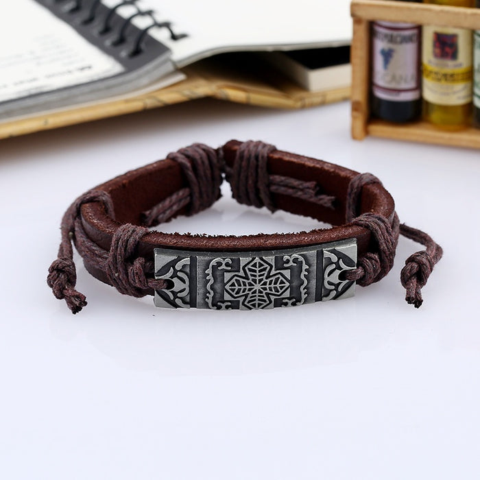 Handmade Braided Genuine Leather Bracelet, European And American Punk Vintage Cowhide Bracelet