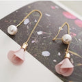 Elegant Women's Long Threader Tassel Pearl And Black Flower Drop Alloy Chain Dangle Earrings view 2
