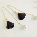 Elegant Women's Long Threader Tassel Pearl And Black Flower Drop Alloy Chain Dangle Earrings view 3