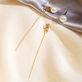 Elegant Pearl Stud Long Drop Alloy Bar Chain Korean Fashion Women Dangle Earrings view 4