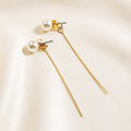 Elegant Pearl Stud Long Drop Alloy Bar Chain Korean Fashion Women Dangle Earrings view 2