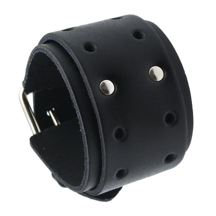 European American Punk Men's Wide Leather Bracelet Trendy Motorcycle Riding Performance Wristband