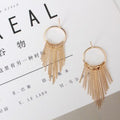 Elegant Korean Alloy Round Hoop Tassel Fringe Drop Studs For Women Vintage Geometric Statement Earrings view 3