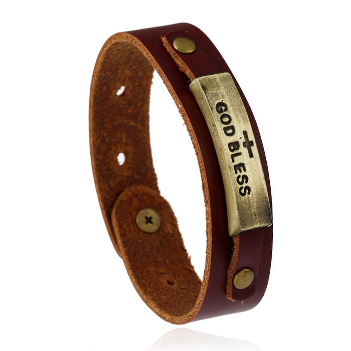 Vintage European American Genuine Cowhide Leather Wristband Bracelet, Direct Supply