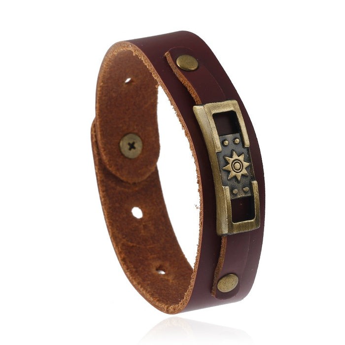 European American Vintage Genuine Cowhide Leather Wristband Bracelet, Stable Supply