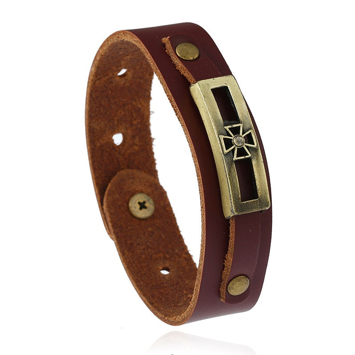 European American Vintage Genuine Cowhide Leather Wristband Bracelet, Direct Supply