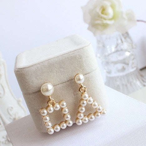 Elegant Korean Style Gold Alloy Faux Pearl Hollow Geometric Square Dangle Drop Stud Fashion Earrings