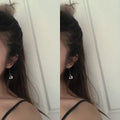 Elegant Korean Style Long Drop Studs With Square Clear Crystal Pendant And Slim Alloy Bar Earrings view 3