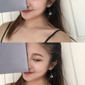 Elegant Korean Style Long Drop Studs With Square Clear Crystal Pendant And Slim Alloy Bar Earrings view 2