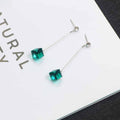 Elegant Korean Style Long Drop Studs With Square Clear Crystal Pendant And Slim Alloy Bar Earrings view 4