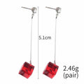 Elegant Korean Style Long Drop Studs With Square Clear Crystal Pendant And Slim Alloy Bar Earrings view 5
