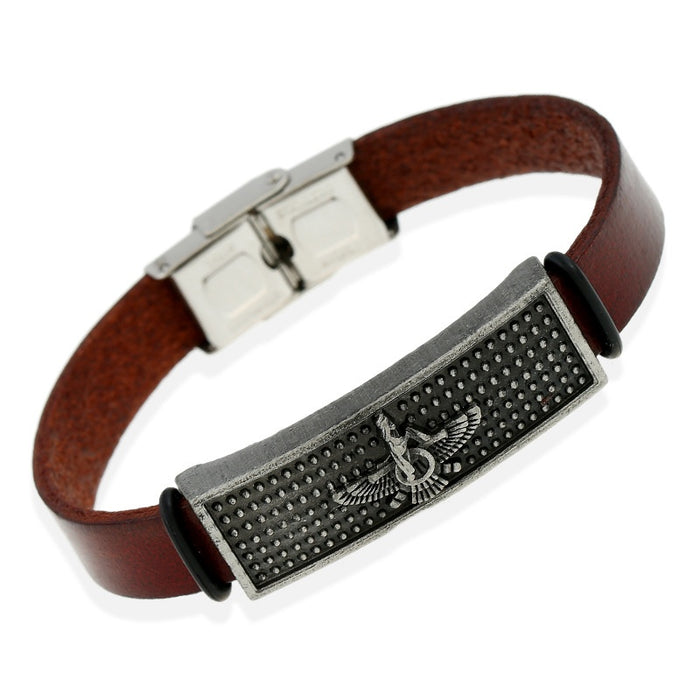 Direct Vintage Cowhide Leather Bracelet For Men With Stainless Steel Clasp And Alloy Letters