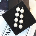 Elegant Korean Style Long Pearl Tassel Drop Stud Earrings For Women With Alloy Chain Beaded Dangle Earrings view 2