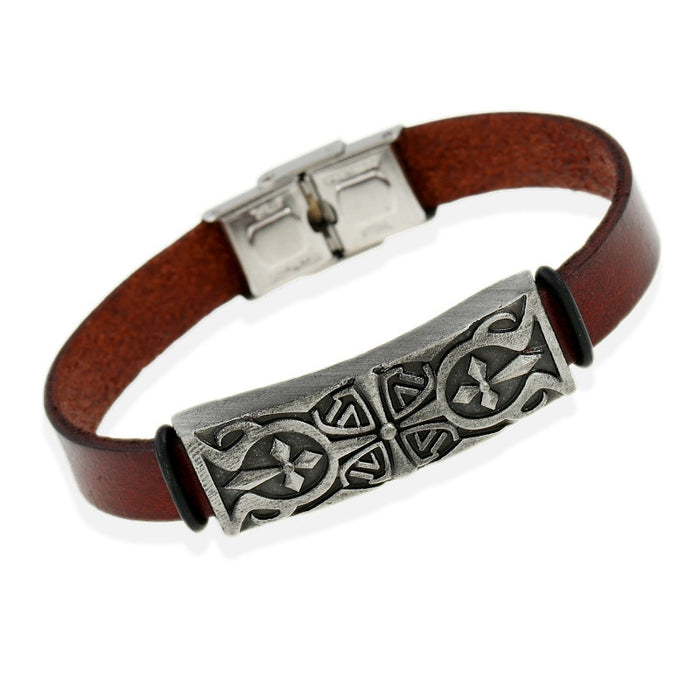 European Retro Genuine Cowhide Men's Leather Bracelet With Stainless Steel Buckle