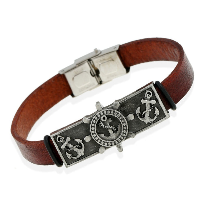 European American Alloy Vintage Cowhide Leather Bracelet Gift With Stainless Steel Clasp