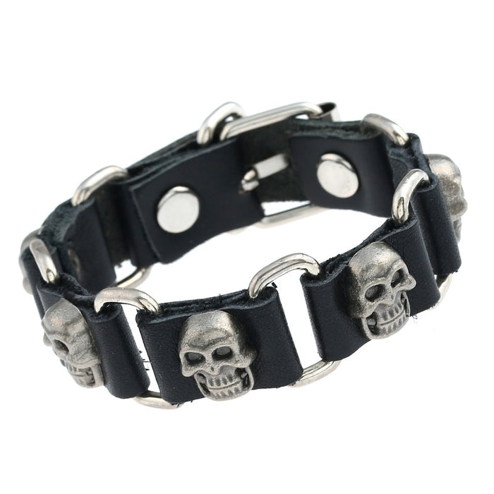 European American Men's Punk Leather Bracelet With Alloy Skull Cowhide Wristband Jewelry