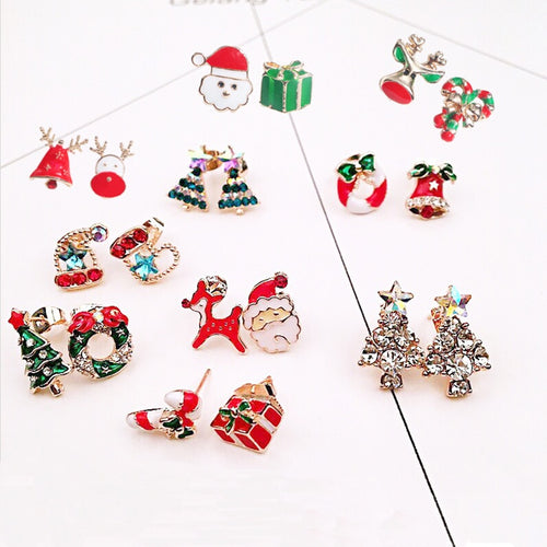 European American Christmas Reindeer Stud Earrings Tree Snowman Deer Gift Series For Women